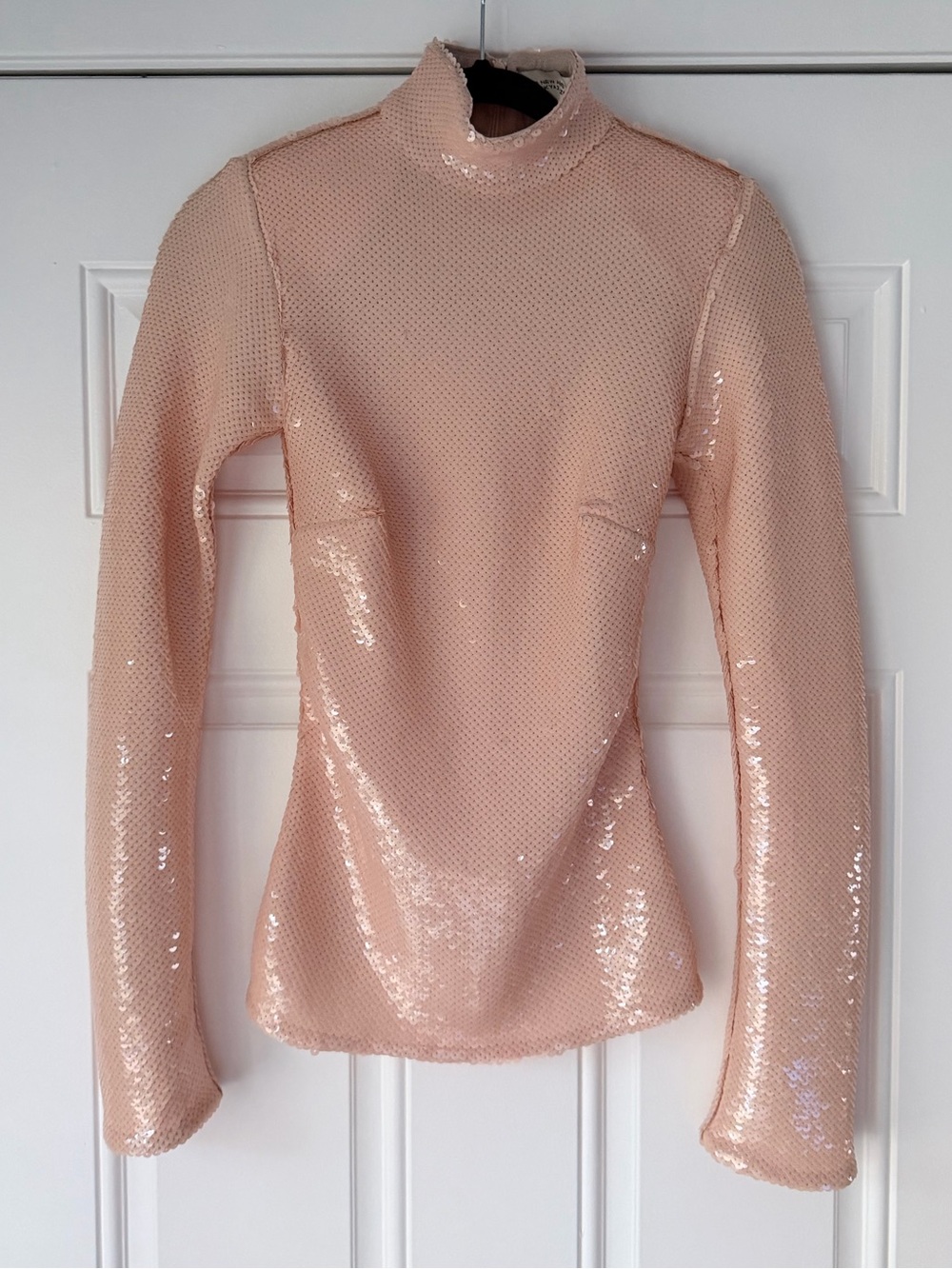 THE NEW ARRIVALS ILKYAZ OZEL size 36 xs s 2 4 nude pink high neck sequin top